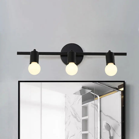 Contemporary Black 3-Arm Vanity Light Fixture With Bare Bulb