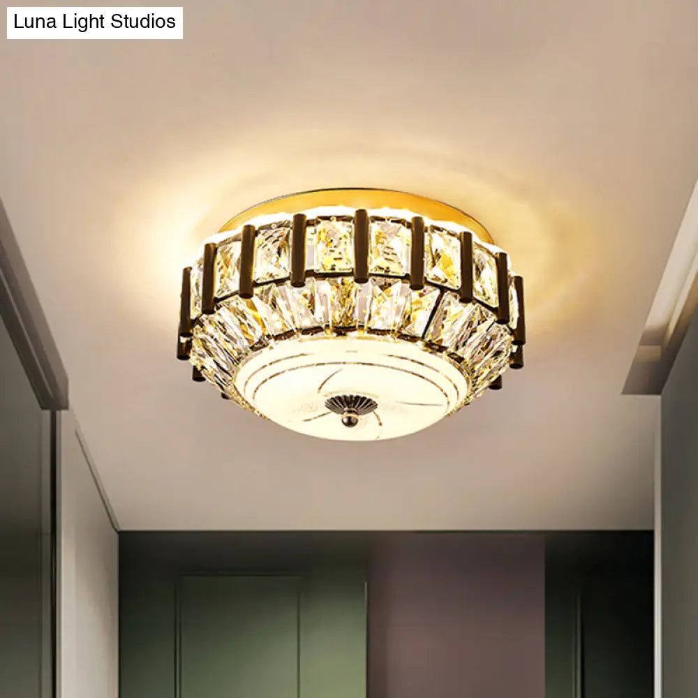 Contemporary Black Crystal Block Led Ceiling Flush Light For Corridors