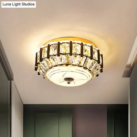 Contemporary Black Crystal Block Led Ceiling Flush Light For Corridors
