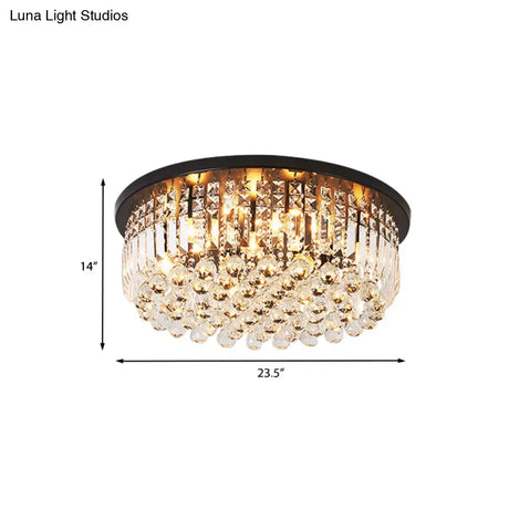 Contemporary Black Crystal Cascade Ceiling Light For Bedroom - 9 - Light Flush Mounted Fixture