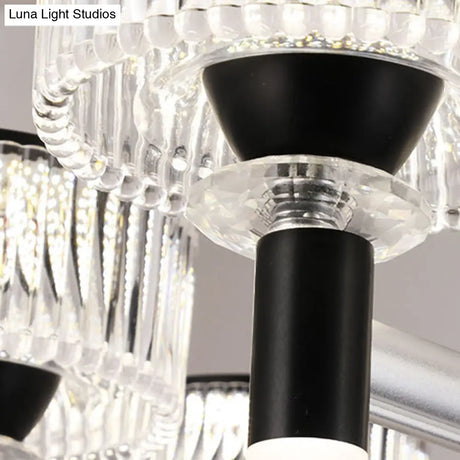 Contemporary Black Crystal Drum Chandelier Lamp - 6/8/12 Heads Suspended Lighting Fixture
