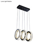 Contemporary Black Crystal Led Pendant: Round Living Room Cluster With Down Lighting