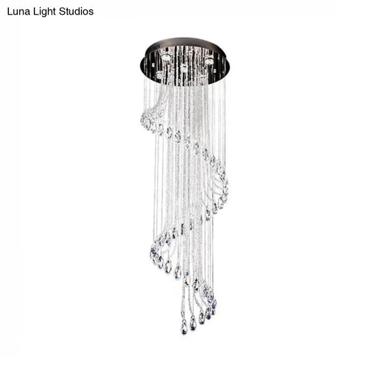 5-Light Black Led Ceiling Pendant With Clear Crystal Spiral Cluster For Contemporary Living Room