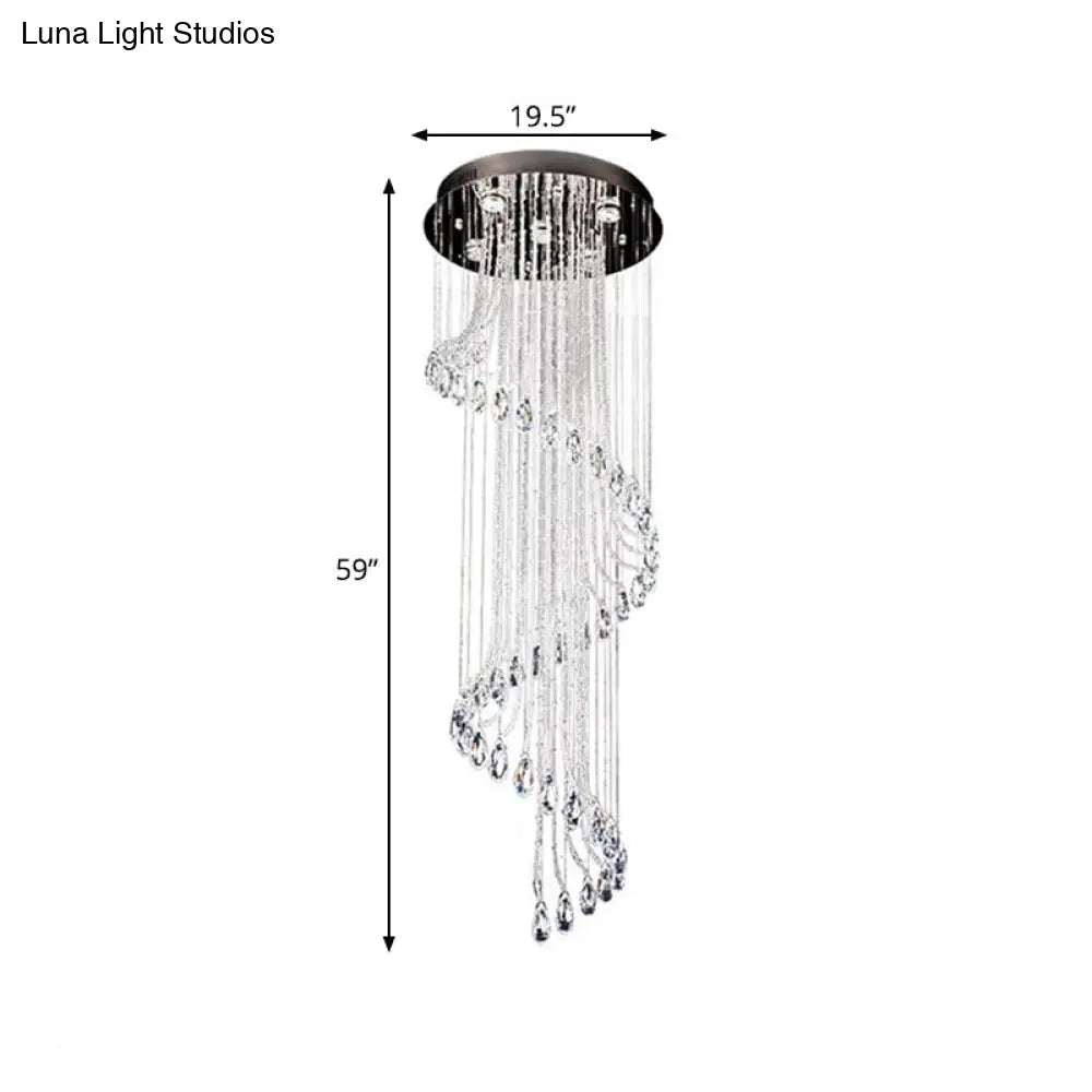 5-Light Black Led Ceiling Pendant With Clear Crystal Spiral Cluster For Contemporary Living Room