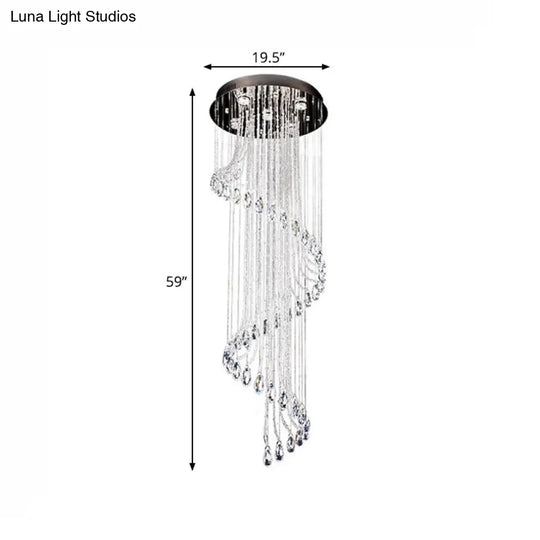 5-Light Black Led Ceiling Pendant With Clear Crystal Spiral Cluster For Contemporary Living Room
