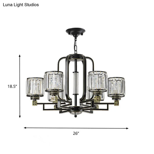 Contemporary Black Crystal Chandelier - Cylindrical Ceiling Pendant Lamp For Living Room (6/8-Light)