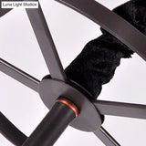 Contemporary Black Finish Chandelier - 5 Bulbs Opal Glass Bowl Shade