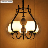 Contemporary Black Finish Chandelier - 5 Bulbs Opal Glass Bowl Shade