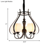 Contemporary Black Finish Chandelier - 5 Bulbs Opal Glass Bowl Shade