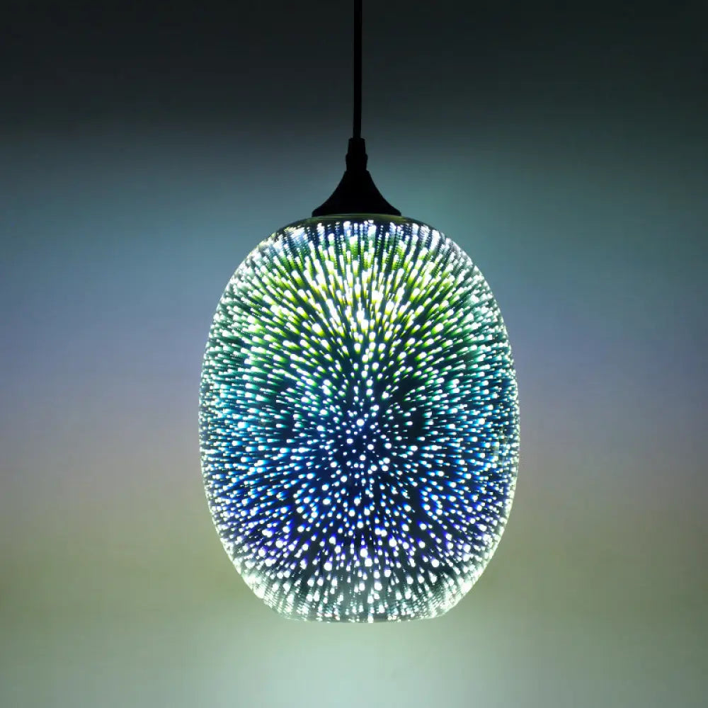 Contemporary Black Glass Pendant Light: Geometrical 3D Firework Design Single-Bulb Suspension For