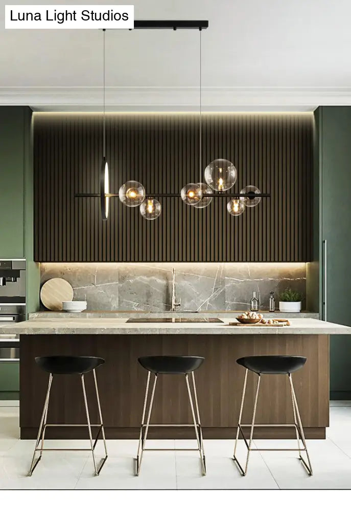 Contemporary Black Glass Pendant Lighting For Dining Table - Island Ceiling Light