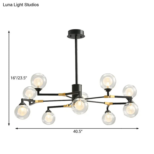 Contemporary Clear Glass Sphere Chandelier With Radial Design And Led Lights - Black Finish