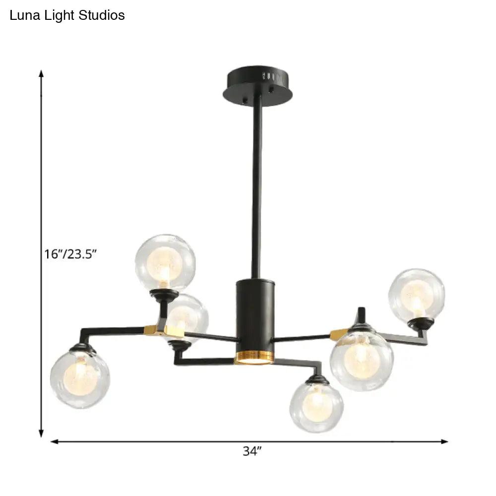 Contemporary Clear Glass Sphere Chandelier With Radial Design And Led Lights - Black Finish