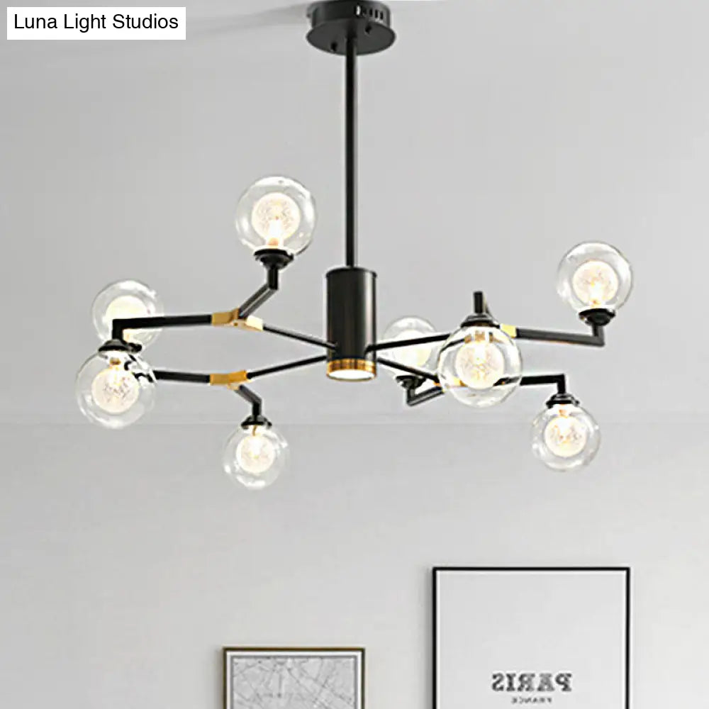 Contemporary Clear Glass Sphere Chandelier With Radial Design And Led Lights - Black Finish 8 /