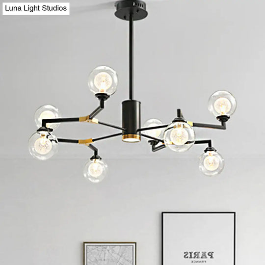 Contemporary Clear Glass Sphere Chandelier With Radial Design And Led Lights - Black Finish 8 /