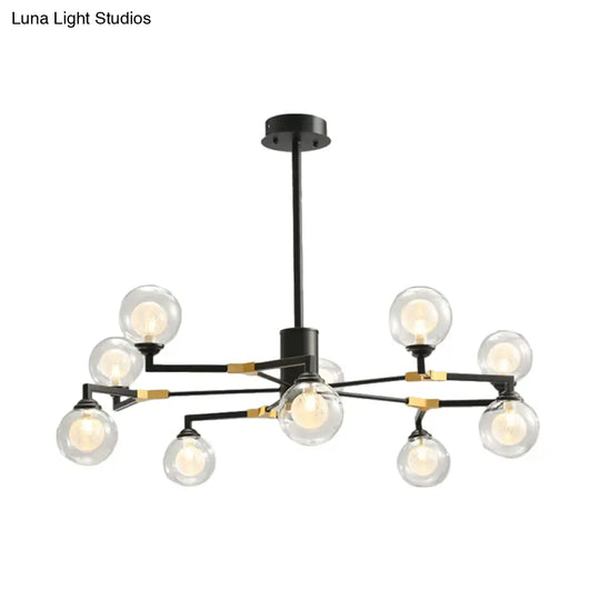 Contemporary Black Glass Sphere Chandelier With Radial Design - Led Hanging Light Kit (6/8/10