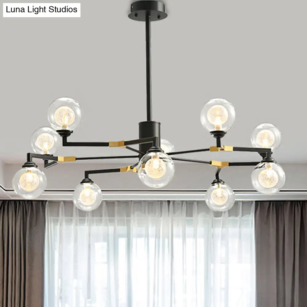 Contemporary Black Glass Sphere Chandelier With Radial Design - Led Hanging Light Kit (6/8/10