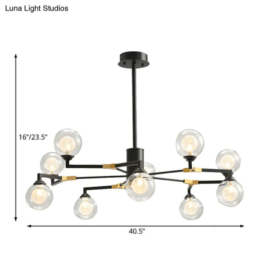 Contemporary Black Glass Sphere Chandelier With Radial Design - Led Hanging Light Kit (6/8/10