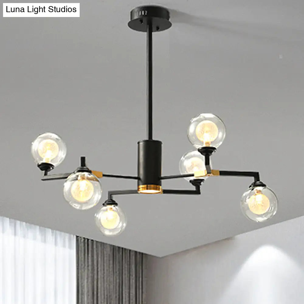 Contemporary Clear Glass Sphere Chandelier With Radial Design And Led Lights - Black Finish