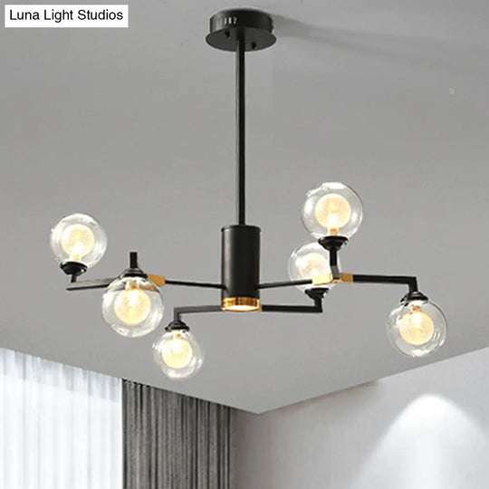 Contemporary Clear Glass Sphere Chandelier With Radial Design And Led Lights - Black Finish