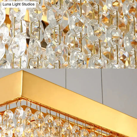 Contemporary Black/Gold Crystal Island Pendant Lighting - Rectangle Shape 6/7/9 Lights