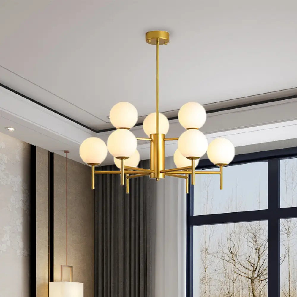 Contemporary Black/Gold Globe Chandelier with Radial Design - 6/8/9 Lights Milk Glass Hanging Lamp 9 / Gold