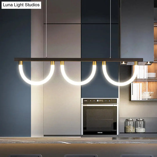 Contemporary Black/Gold Kitchen Island Lamp - Acrylic Semicircle Design (3 Lights) Black