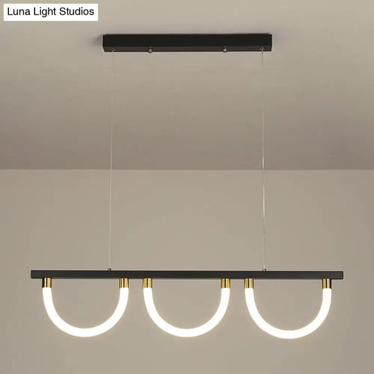 Contemporary Black/Gold Kitchen Island Lamp - Acrylic Semicircle Design (3 Lights)