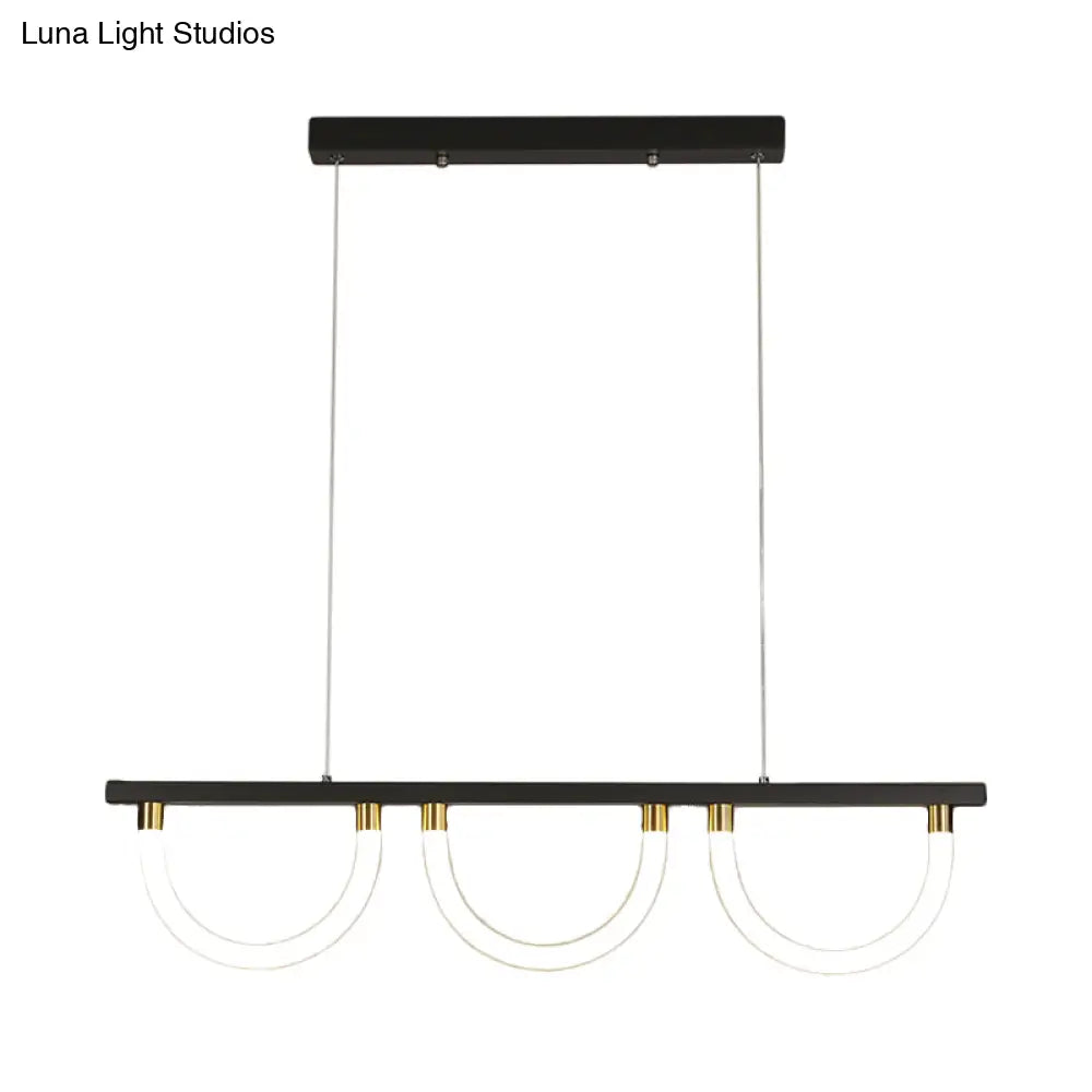 Contemporary Black/Gold Kitchen Island Lamp - Acrylic Semicircle Design (3 Lights)