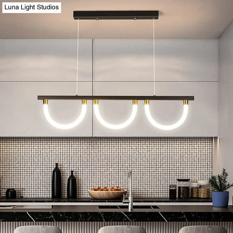 Contemporary Black/Gold Kitchen Island Lamp - Acrylic Semicircle Design (3 Lights)
