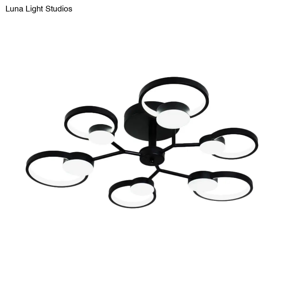 Contemporary Black/Gold Led Ceiling Light Fixture - Blossom Semi Flush Mount Lamp For Living Room