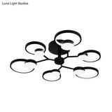 Contemporary Black/Gold Led Ceiling Light Fixture - Blossom Semi Flush Mount Lamp For Living Room
