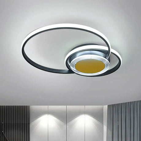 Contemporary Black/Gold Led Metallic Ceiling Flush Mount - Bedroom Lighting 14’/18’ Width Black