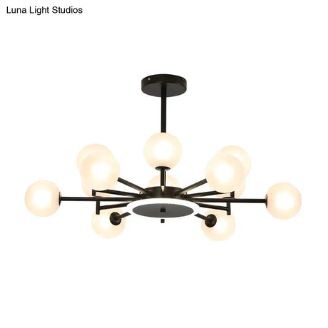 Contemporary Black/Gold Starburst Chandelier - Opal Frosted/Clear Glass Suspension Lighting For