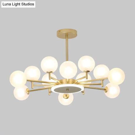 Contemporary Black/Gold Starburst Chandelier - Opal Frosted/Clear Glass Suspension Lighting For