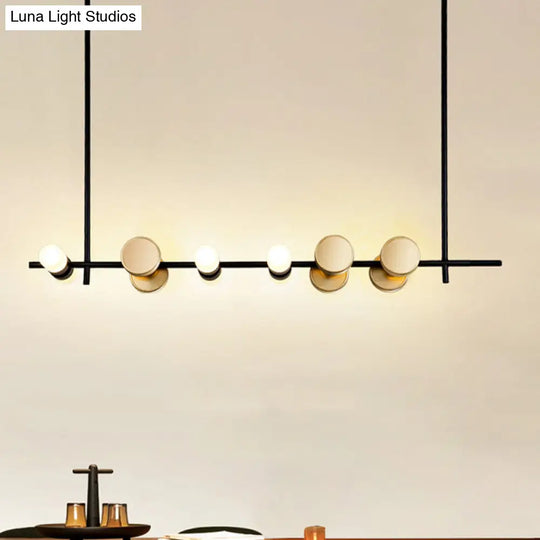 Contemporary Iron Chandelier With 6 Linear Pendant Lights For Kitchen Ceiling - Black