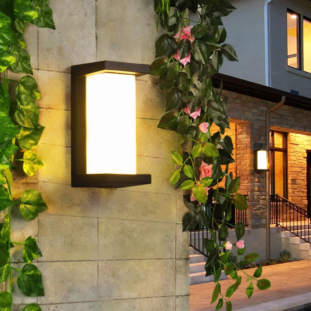Contemporary Black Led Wall Lamp For Courtyard - Flush Mount Sconce / B