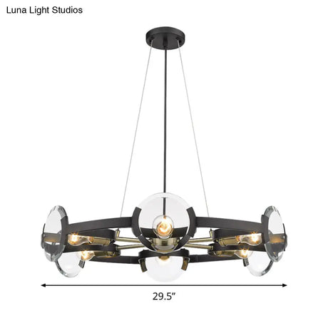 Contemporary Black Metal Circular Hanging Chandelier With 6 Suspended Heads - Stylish Lighting