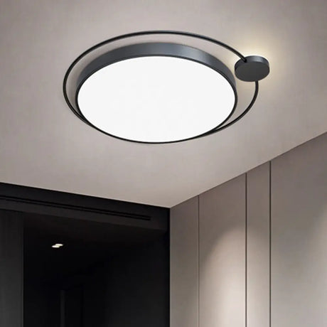 Contemporary Black Metal Flush Mount Bedroom Ceiling Light With Ring Led