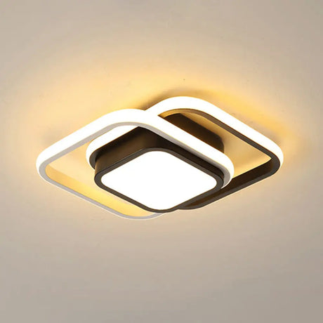 Contemporary Black Metal Led Ceiling Light Fixture - Round/Square Design With Warm/White/3 Color /