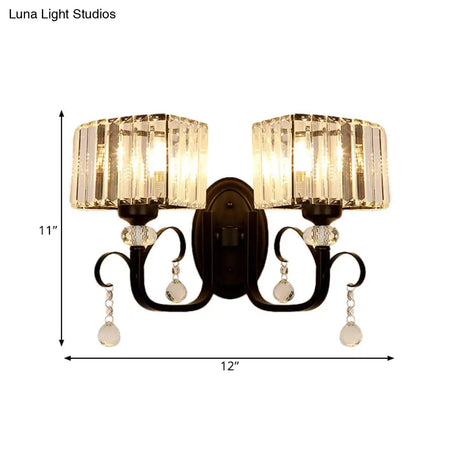 Contemporary Black Metal Wall Sconce Light - Scrolling Arm Corridor Lamp