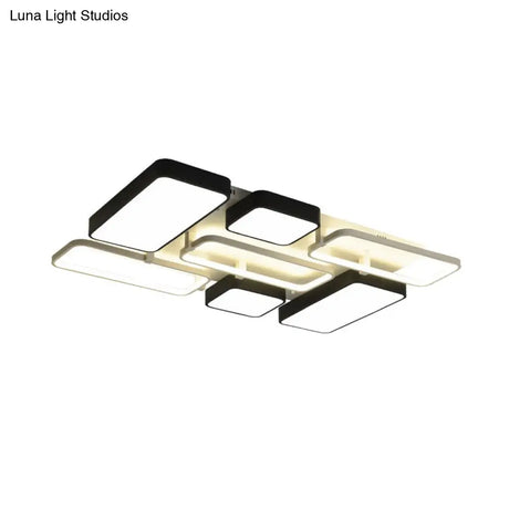 Contemporary Black Rectangular Flush Ceiling Light Led Acrylic Lighting For Living Room -