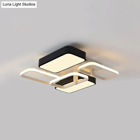 Contemporary Black Rectangular Flush Ceiling Light Led Acrylic Lighting For Living Room -