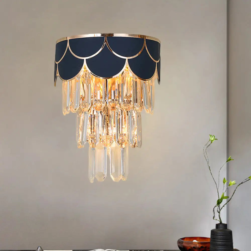 Contemporary Black Tiered Crystal Wall Sconce With 3 Heads - Stylish Living Room Lighting Idea / B