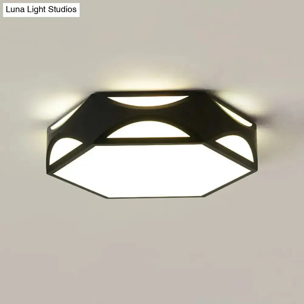 Contemporary Black/White Hexagon Led Flush Light Ceiling Mount