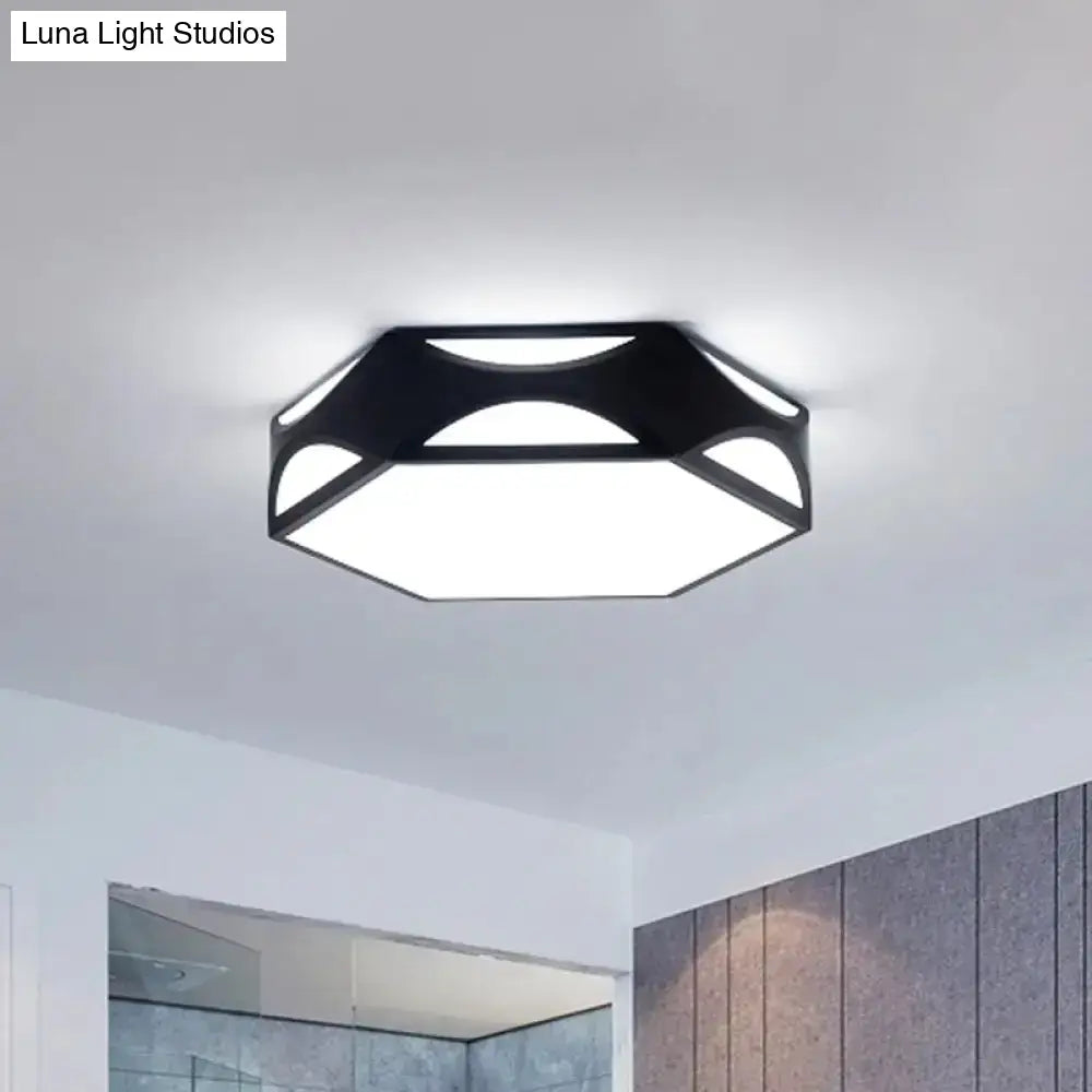 Contemporary Black/White Hexagon Led Flush Light Ceiling Mount Black / Without Remote