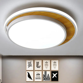 Contemporary Black/White Led Circle Flush Mount Ceiling Light Metal Fixture In White/Warm