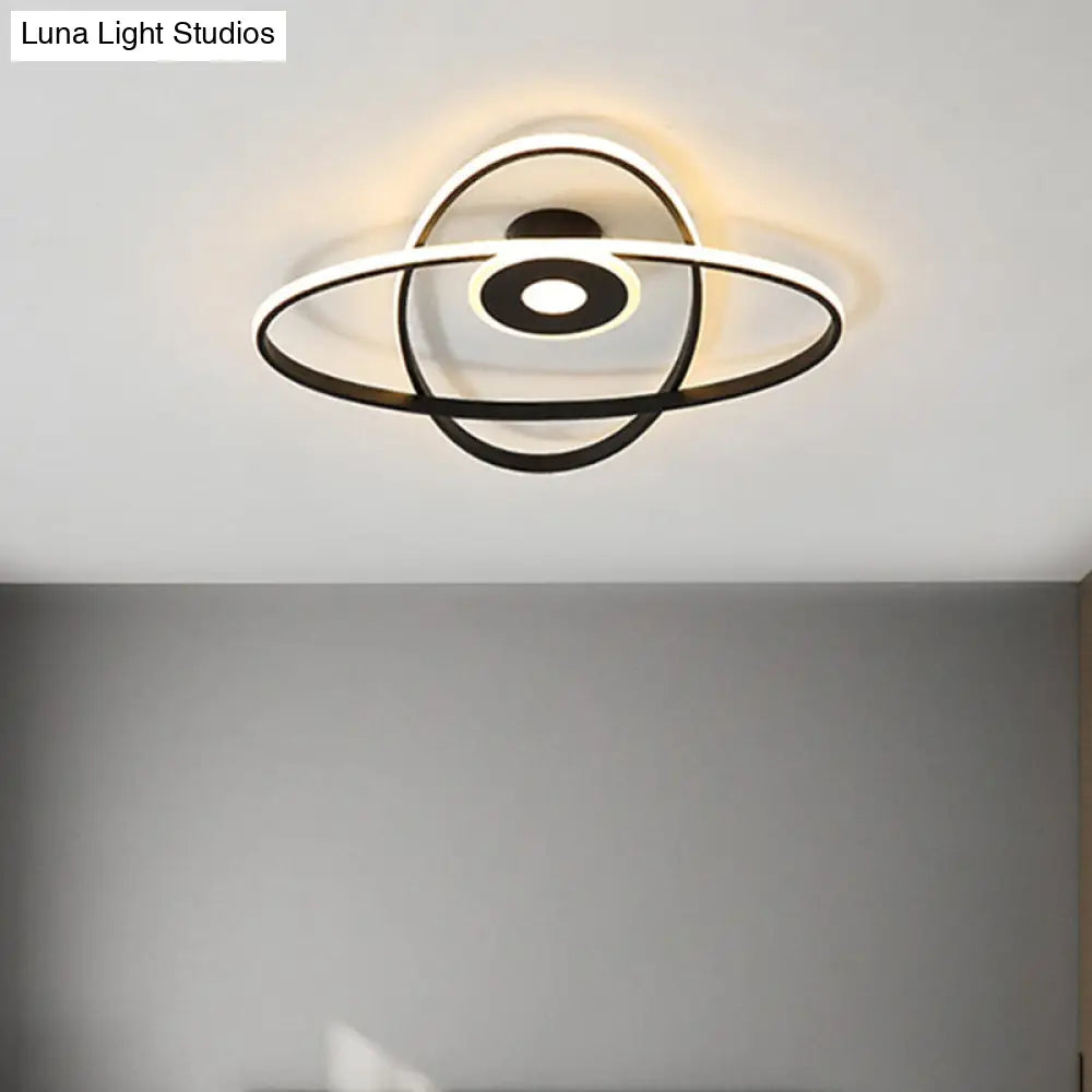 Contemporary Black/White Led Flush Mount Ceiling Light With Oval Frame Acrylic Shade - Warm/White