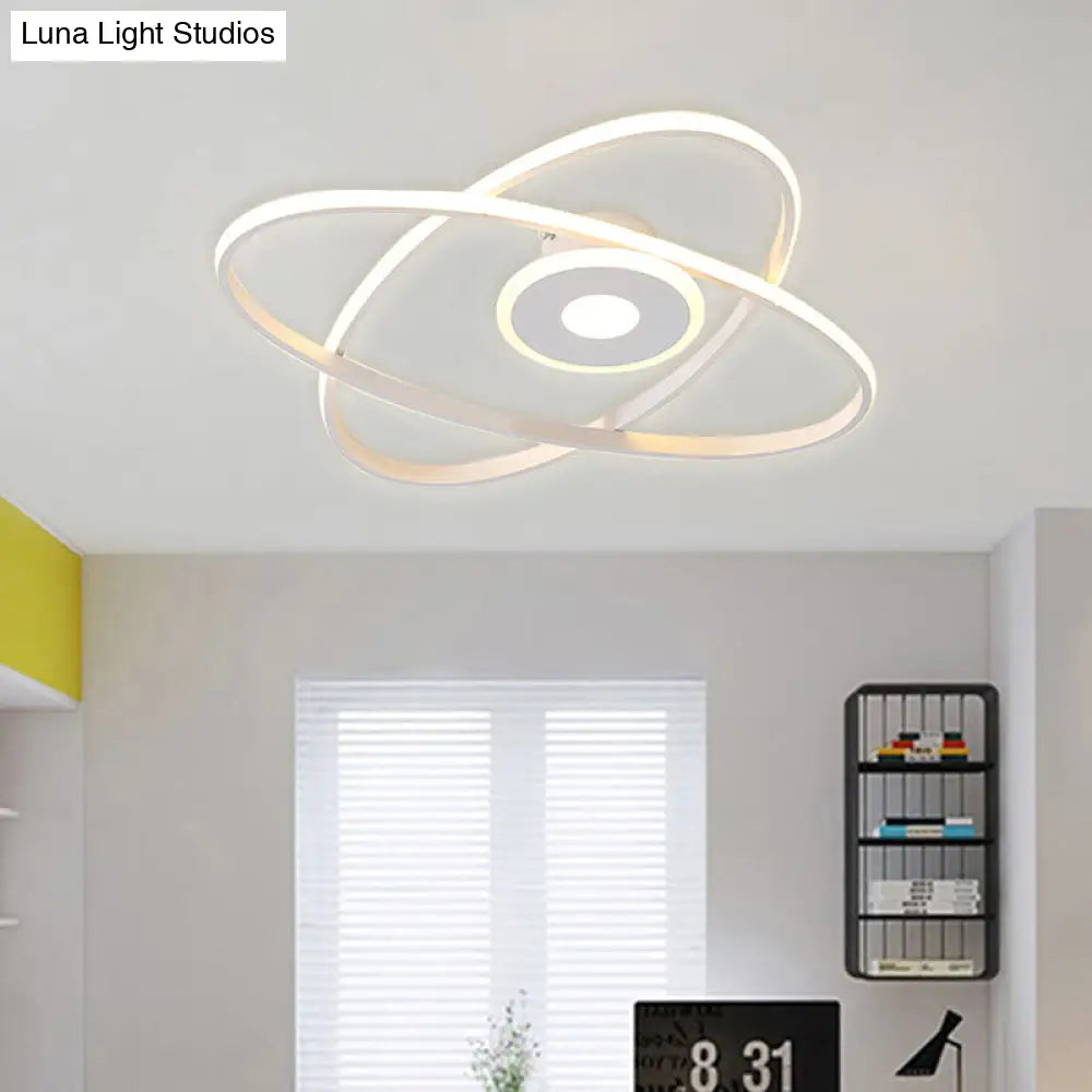 Contemporary Black/White Led Flush Mount Ceiling Light With Oval Frame Acrylic Shade - Warm/White