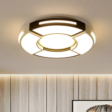 Contemporary Black & White Metal Flush Lamp With Diffuser - 3 Sizes Available / 16’ Warm